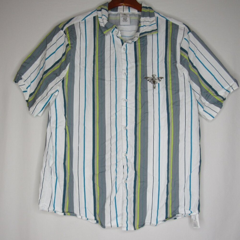 Disney Haunted Mansion Madame Leota Button-Up Stripe Camp Shirt Men's L Large